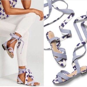 CABI Tie Up Floral Stripe Ankle Wrap Sandals 6013